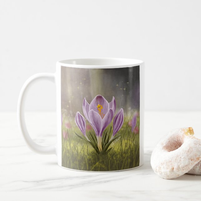 Personalised Cute Crocus Spring Illustration Mug (With Donut)
