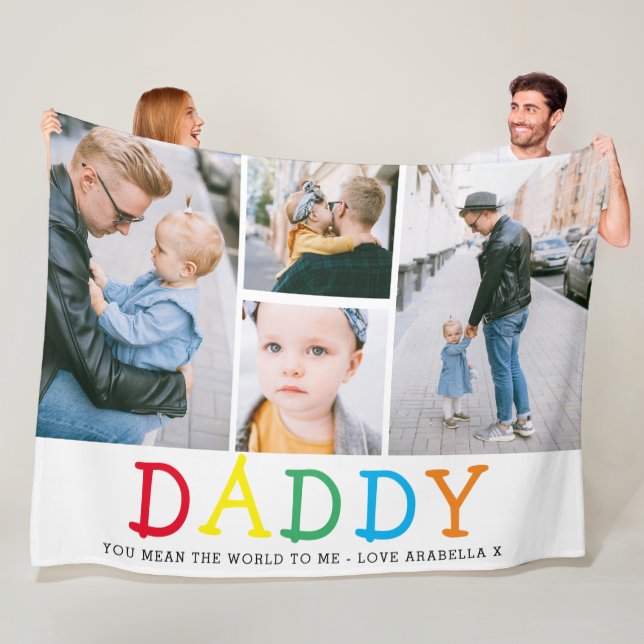 Personalised Cute 'Daddy' Photo Collage Keepsake Fleece Blanket (In Situ)