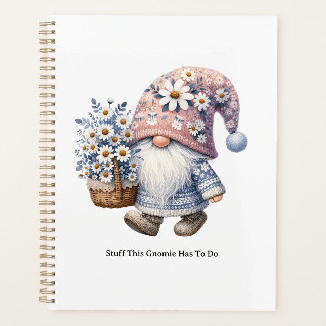 Personalised Cute Daisy Flower Gnome Women's Planner (Front)
