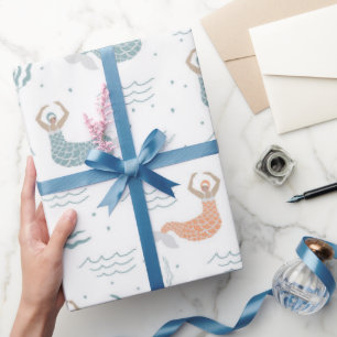 Personalised Cute Dancing Mermaid Illustration Sea Wrapping Paper