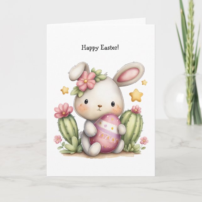 Personalised Cute Desert/Southwestern Easter Bunny Card (Front)