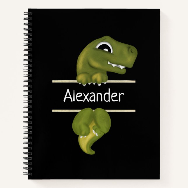 Personalised Cute Dinosaur Black Notebook (Front)