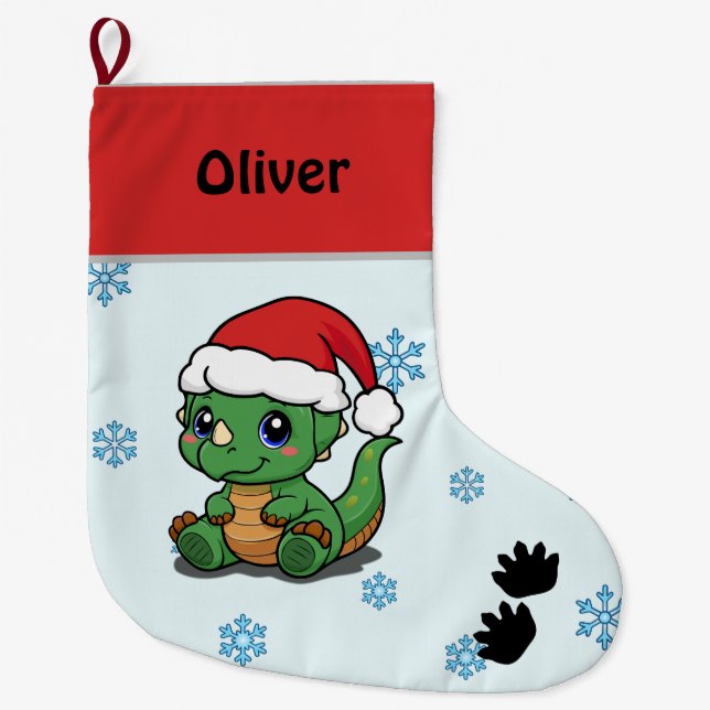 Personalised Cute Dinosaur Christmas Stocking (Front)