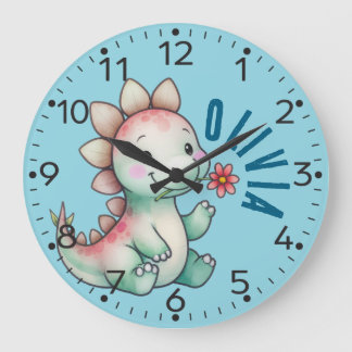Personalised Cute Dinosaur, Stegosaurs, Wall Clock