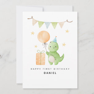 Personalised Cute Dinosaur Watercolor 1st Birthday Card