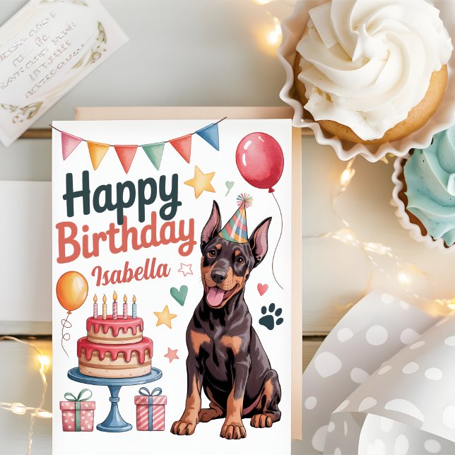 Personalised Cute Doberman Dog Birthday Card (Creator Uploaded)