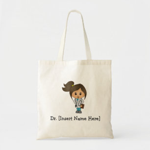 Personalised Cute Doctor, Brunette Female Tote Bag