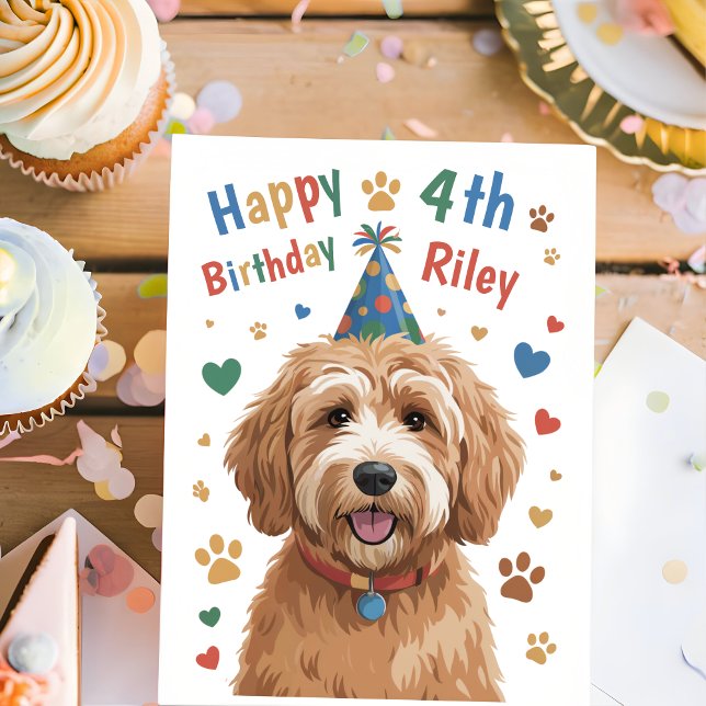 Personalised Cute Dog 4th Birthday Card for Kids  (Creator Uploaded)