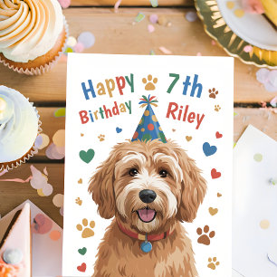 Personalised Cute Dog 7th Birthday Card for Kids 