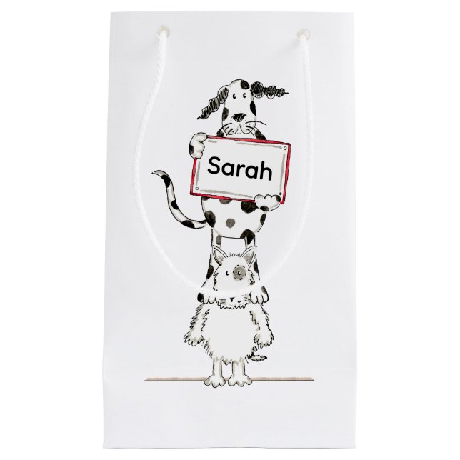 Personalised Cute Dog Acrobat  Small Gift Bag (Front)
