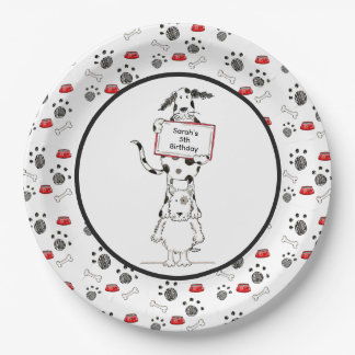 Personalised Cute Dog Acrobats Birthday Paper Plate