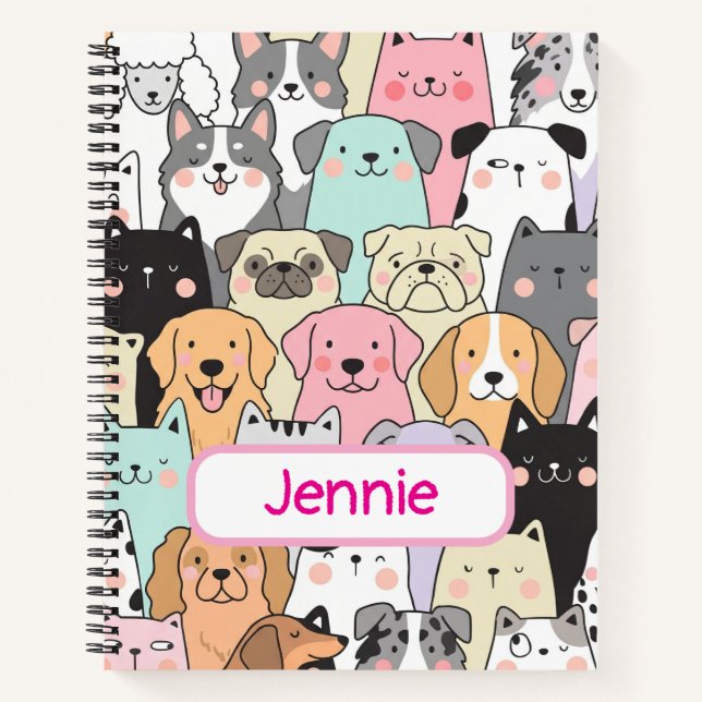 Personalised Cute Dog Cartoon Pattern Notebook (Front)