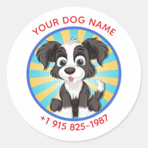 Personalised Cute Dog Design Custom Pet Name&Phone Classic Round Sticker