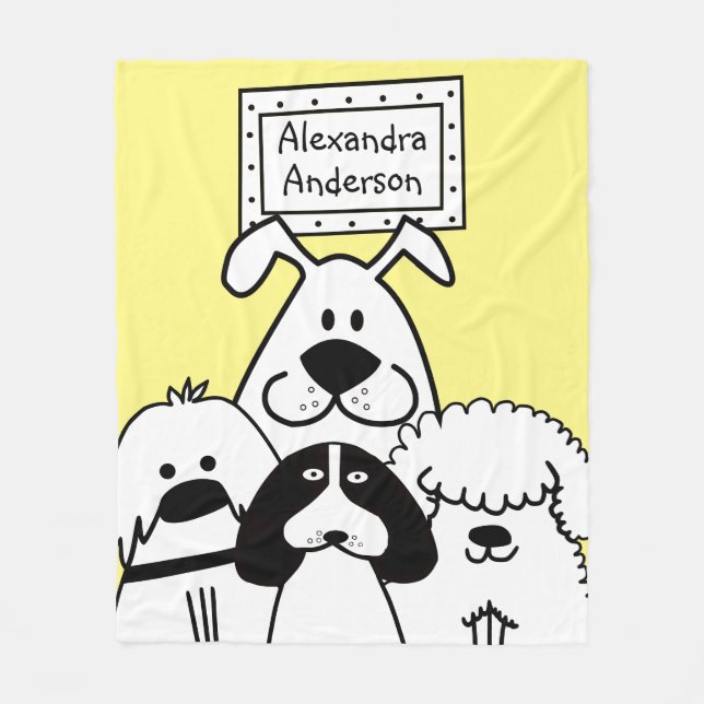 Personalised Cute Dog Doodle Fleece Blanket (Front)