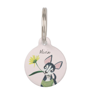 Personalised Cute Dog Pet Floral Name Tag