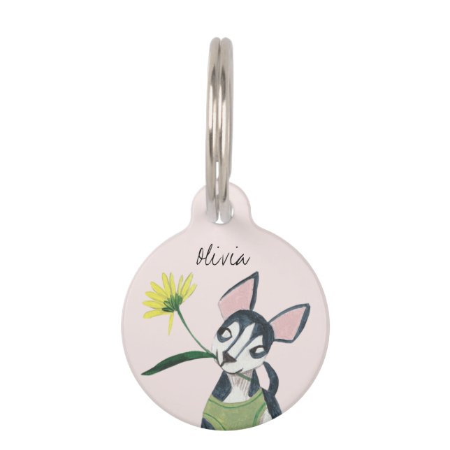 Personalised Cute Dog Pet Floral Name Tag (Front)