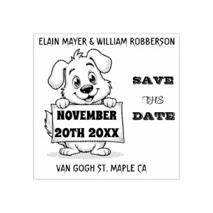 Personalised Cute Dog Save the DateWood Art Stamp