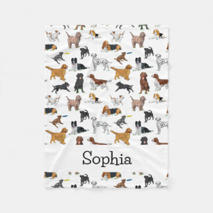 Personalised Cute Dogs Illustrations Pattern Fleec Fleece Blanket