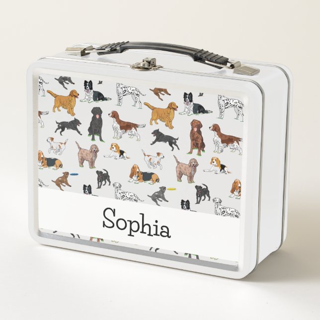 Personalised Cute Dogs Illustrations Pattern Metal Lunch Box (Front)