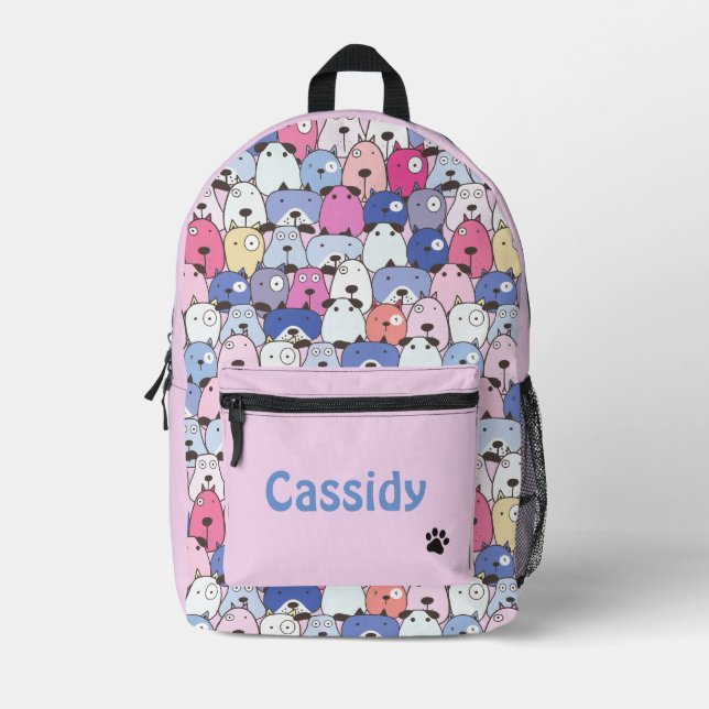 Personalised Cute Dogs in Pastel Colours & Pink Printed Backpack (Front)