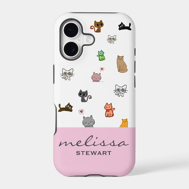 Personalised cute doodle cats kawaii iphone case (Back)