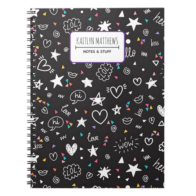 Personalised Cute Doodle Notebook with Name (Front)