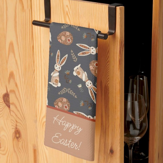 Personalised Cute Easter Bunny Rabbit Folk Tea Towel (Creator Uploaded)