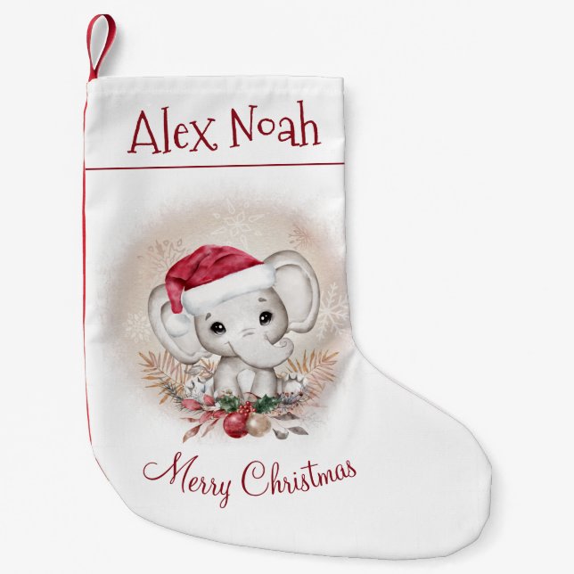 Personalised Cute Elephant Christmas Stocking (Front)