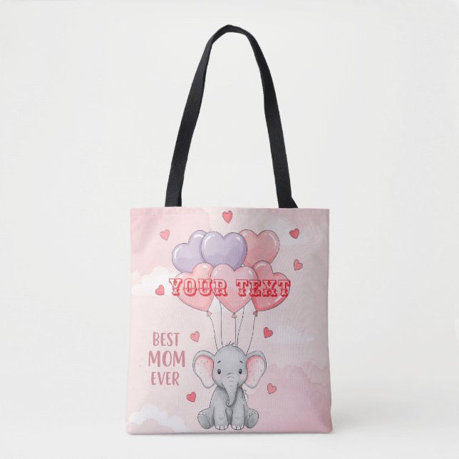 Personalised Cute Elephant Custom Text Gift  Tote Bag (Front)