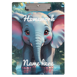 Personalised Cute Elephant in the Rain Clipboard