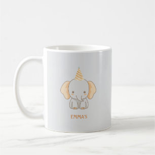 Personalised Cute Elephant Kids Name Coffee Mug