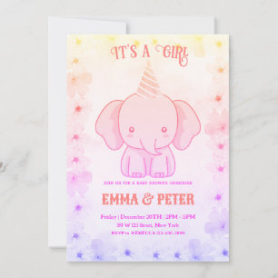 Personalised Cute Elephant Pink Baby Shower Invitation