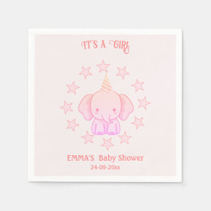 Personalised Cute Elephant Pink Baby Shower Napkin