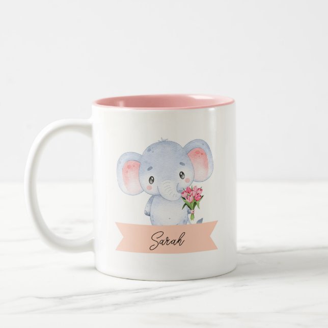 Personalised cute elephant  Two-Tone coffee mug (Left)
