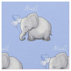 Personalised Cute Elephants Baby Boy Nursery Fabric