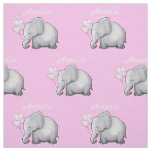 Personalised Cute Elephants Baby Girl's Nursery Fabric