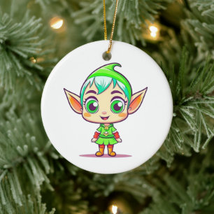 Personalised Cute Elf Christmas Ceramic Tree Decoration