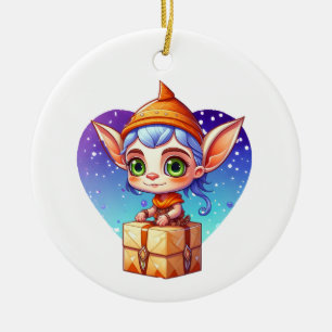 Personalised Cute Elf Christmas Ceramic Tree Decoration