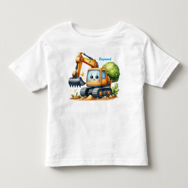 Personalised Cute Excavator Construction T-Shirt (Front)
