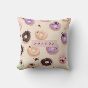 Personalised Cute Fall Halloween Doughnut Spider Cushion