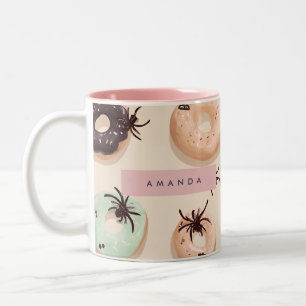 Personalised Cute Fall Halloween Doughnut Spider Two-Tone Coffee Mug