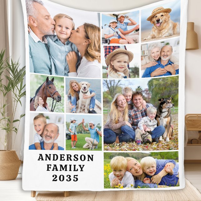 Personalised Cute Family Unique 11 Photos Collage Fleece Blanket (Creator Uploaded)