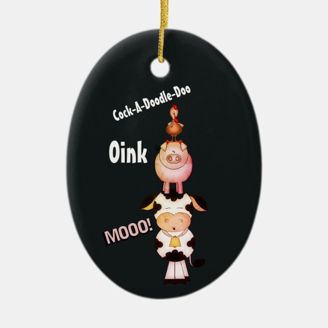 Personalised Cute Farm Animals 1st Christmas Ceramic Tree Decoration (Front)
