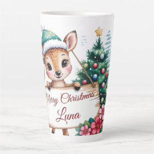 Personalised Cute Fawn Deer Merry Christmas Latte Mug