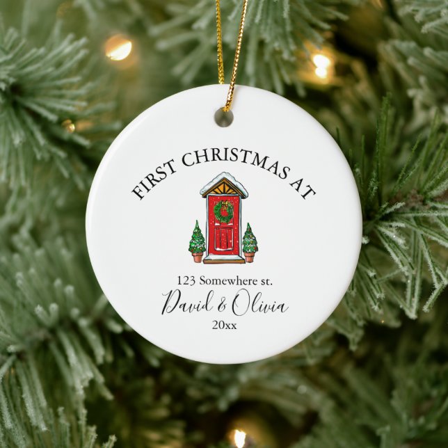 Personalised cute First Christmas in Our New Home Ceramic Tree Decoration (Tree)