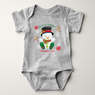 Personalised Cute First Christmas Snowman Baby Bodysuit