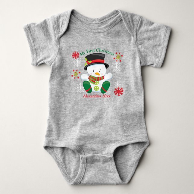 Personalised Cute First Christmas Snowman Baby Bodysuit (Front)