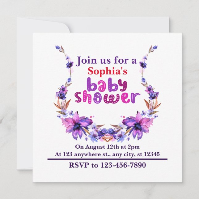 Personalised Cute Floral Baby Shower Invitation (Front)