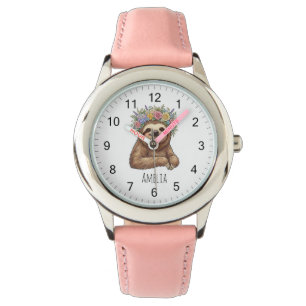 Personalised Cute Floral Sloth with Flower Crown   Watch
