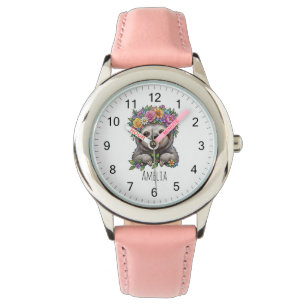 Personalised Cute Floral Sloth with Flower Crown   Watch